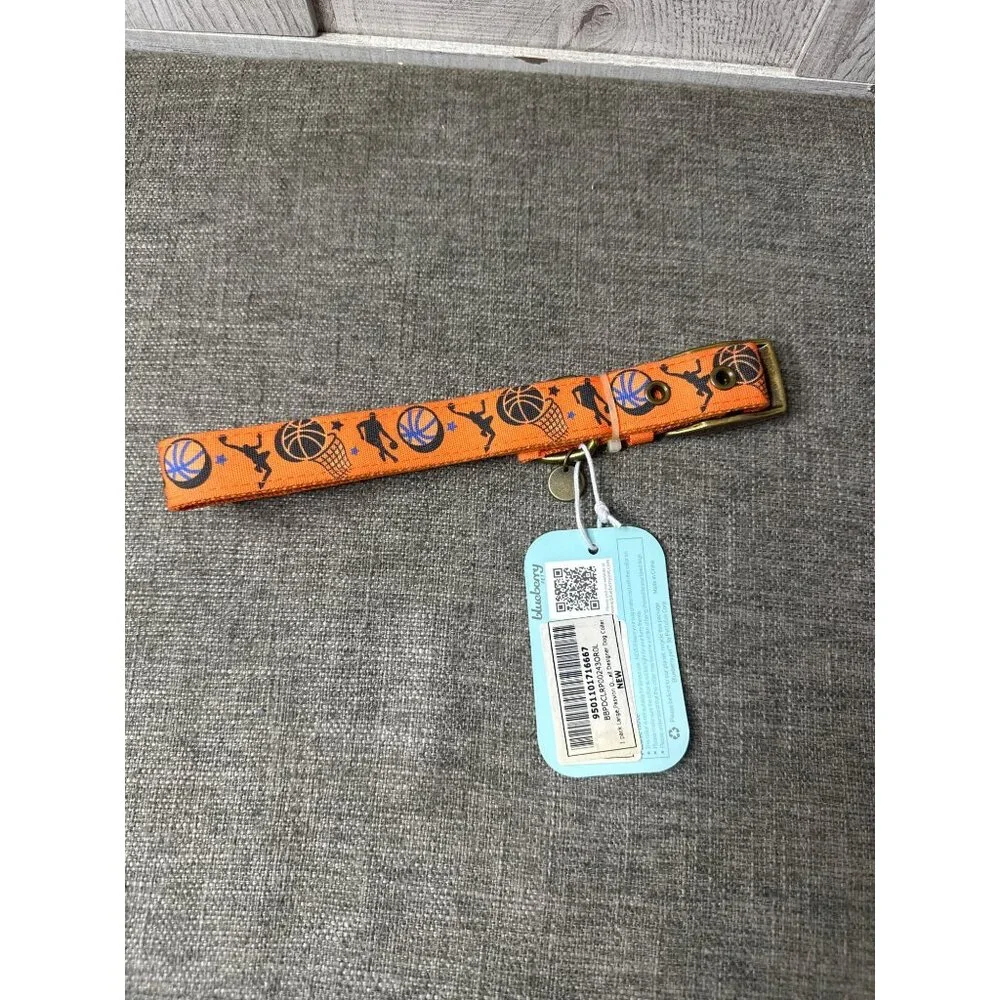 Blueberry Pet Passion Orange Basketball Design Large Dog Collar Metal Buckle